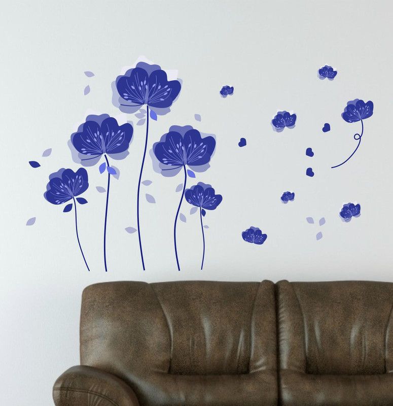 MADHUBAN DECOR 116 cm beautiful blue flower (pvc, vinyl, multicolor wall sticker ) Self Adhesive Sticker  (Pack of 1)