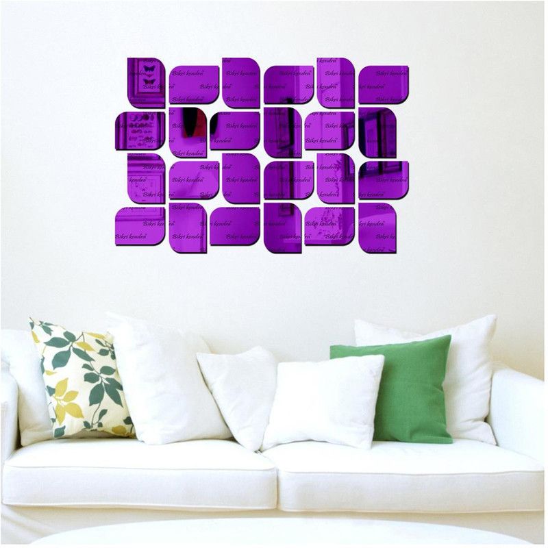 Bikri Kendra 100 cm squaring shape purple 24 - 3D acrylic Mirror wall stickers Self Adhesive Sticker  (Pack of 24)