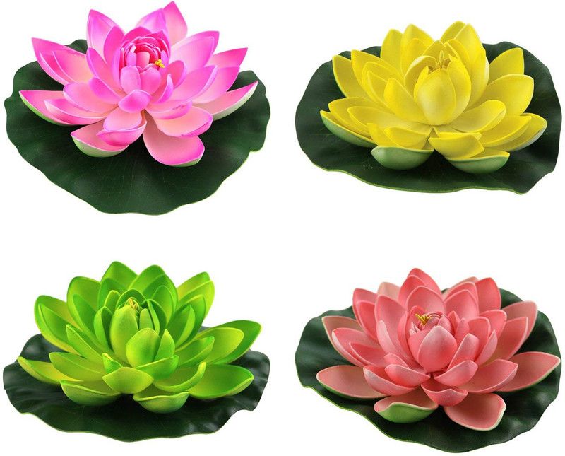 RASHMI CREATION Random floating lotus Multicolor Lotus Artificial Flower  (7 inch, Pack of 4, Flower Bunch)