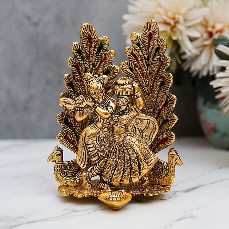 StatueStudio Radha Krishna statue Radha Krishna Idol for Home Temple Pooja & New Year Gift Decorative Showpiece - 17.78 cm  (Metal, Gold)
