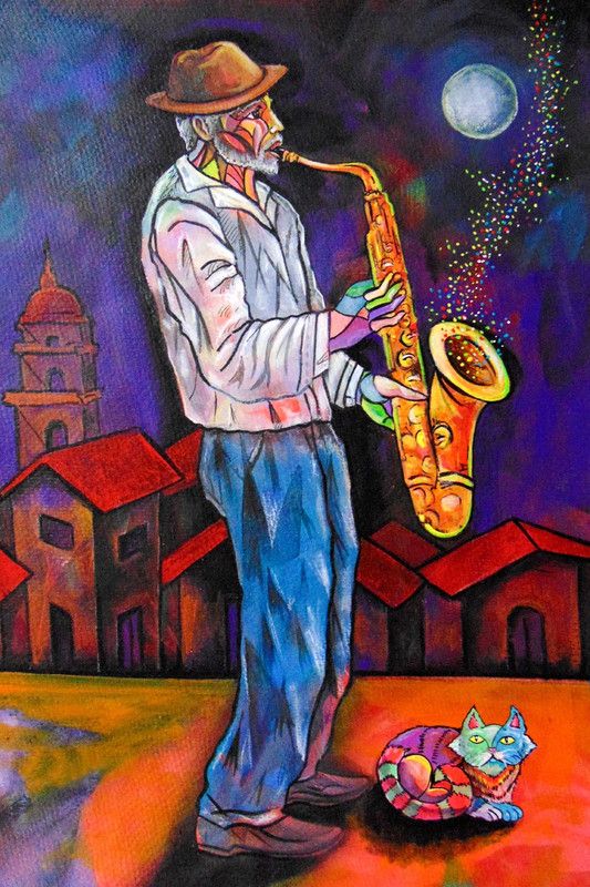 DWELLSINDIA Man Playing Saxophone Unframed Canvas Art Print for Home & Office Canvas 24 inch x 16 inch Painting  (Without Frame)