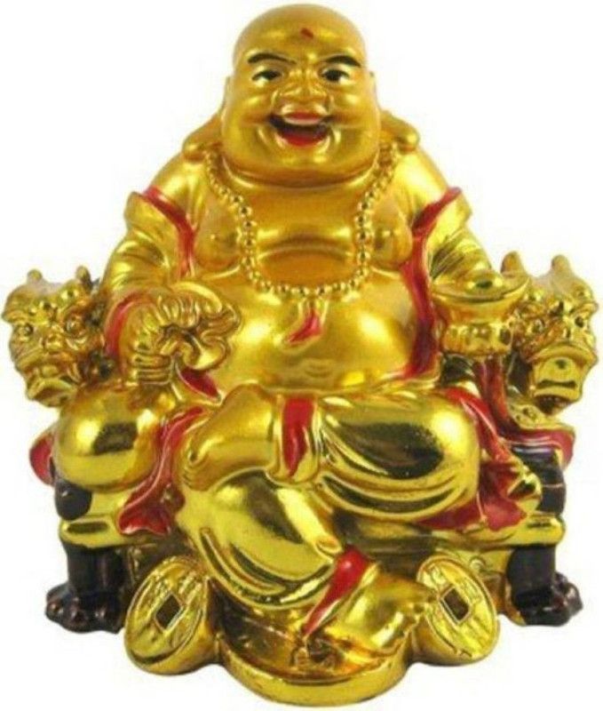VROO HAND CRAFTED FENG SHUI LAUGHING BUDDHA SITTING Decorative Showpiece - 7 cm  (Polyresin, Gold)