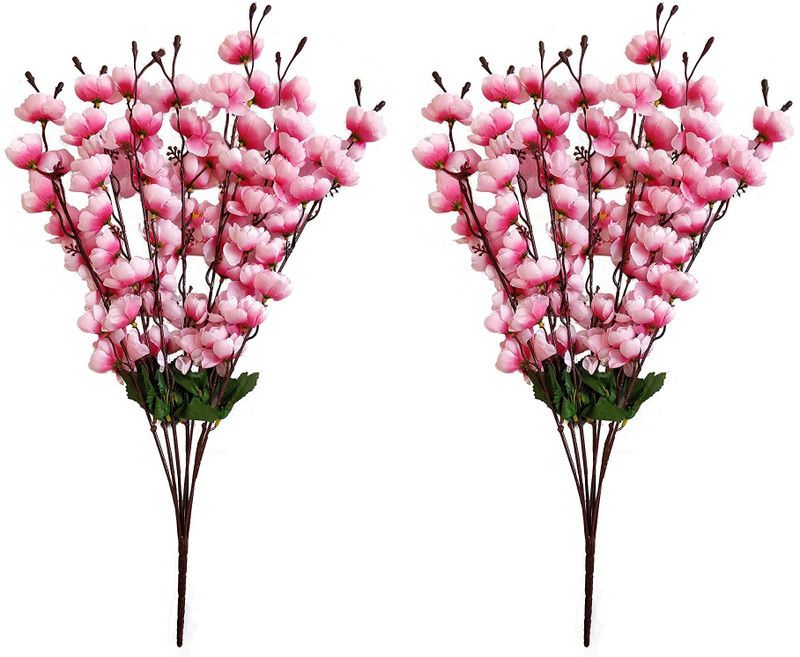 Kanha Beautiful Artificial baby pink Flower Bunch For Vase Natural Looking Flower Plant for Indoor Home Decor Pink Orchids Artificial Flower  (23 inch, Pack of 2, Flower Bunch)