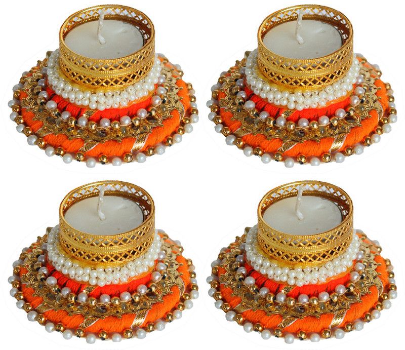 iHandikart Traditional Flower Tealight Holder for Diwali & Home Decoration (GTH-0056-4) Plastic 4 - Cup Candle Holder  (Multicolor, Pack of 4)