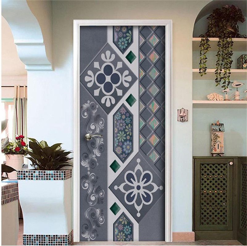 Creative Print Solution 78 cm Grey tiles design door stickers for door Self Adhesive Sticker  (Pack of 1)