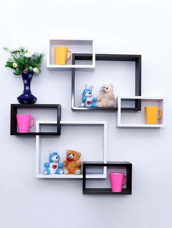 alam handicrafts MDF (Medium Density Fiber) Wall Shelf  (Number of Shelves - 6, Black, White)
