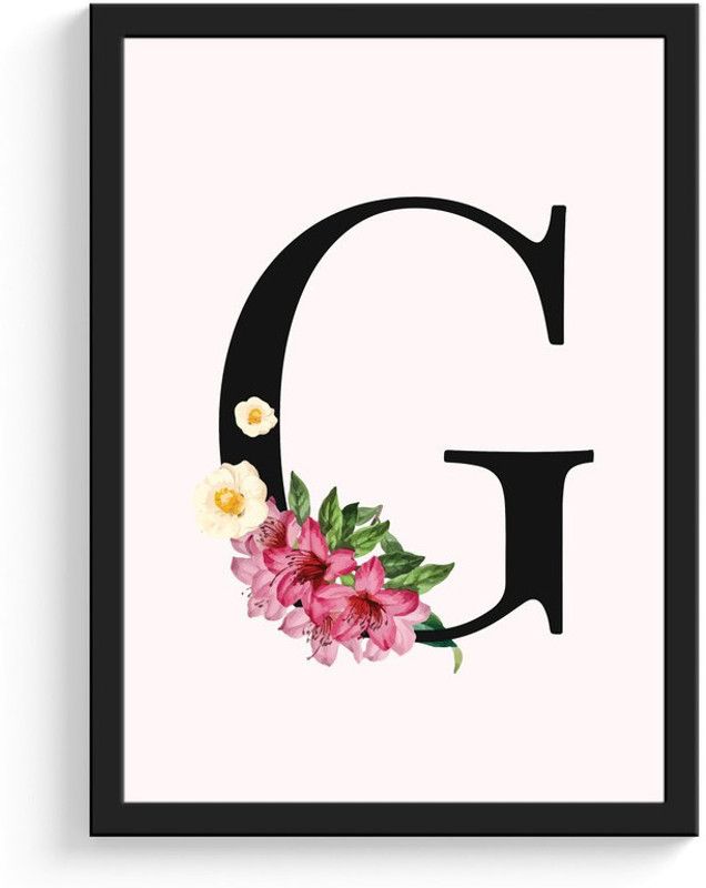 SC CREATIVES Orchids Floral Letter 'G' Painting For Living Room | - Black Frame | Ready To Hang Digital Reprint 12 inch x 9 inch Painting  (With Frame)