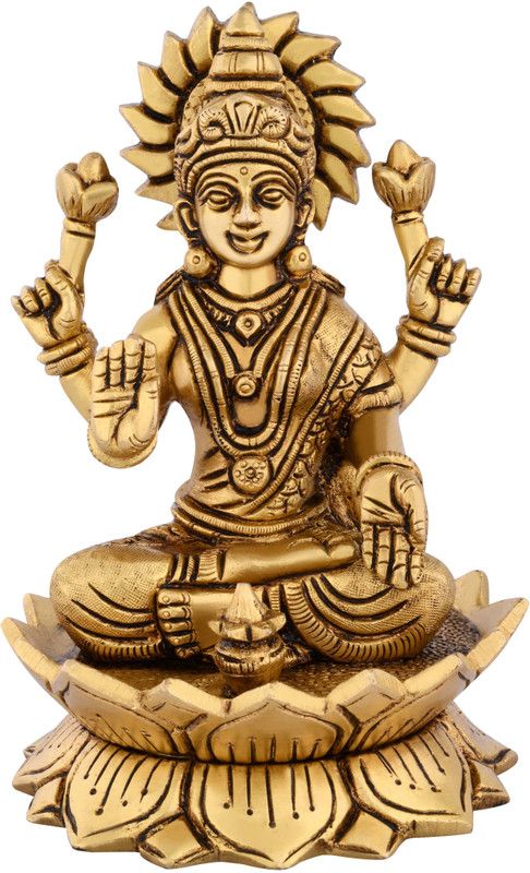 Shreeyash Kamal Laxmi Idol Murti Statue Mandir Pooja Puja Room Decorative Showpiece - 15.2 cm  (Brass, Gold)