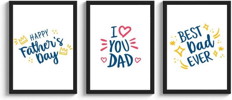 SC CREATIVES Set of 3 Fathers Day Hand Drawn Letter Framed Art Prints Painting with Plexi Glass Inches Wall Art Gift Posters for Wall Decor Wall Hangings - Black Frame | Ready To Hang Digital Reprint 12 inch x 9 inch Painting  (With Frame, Pack of 3)