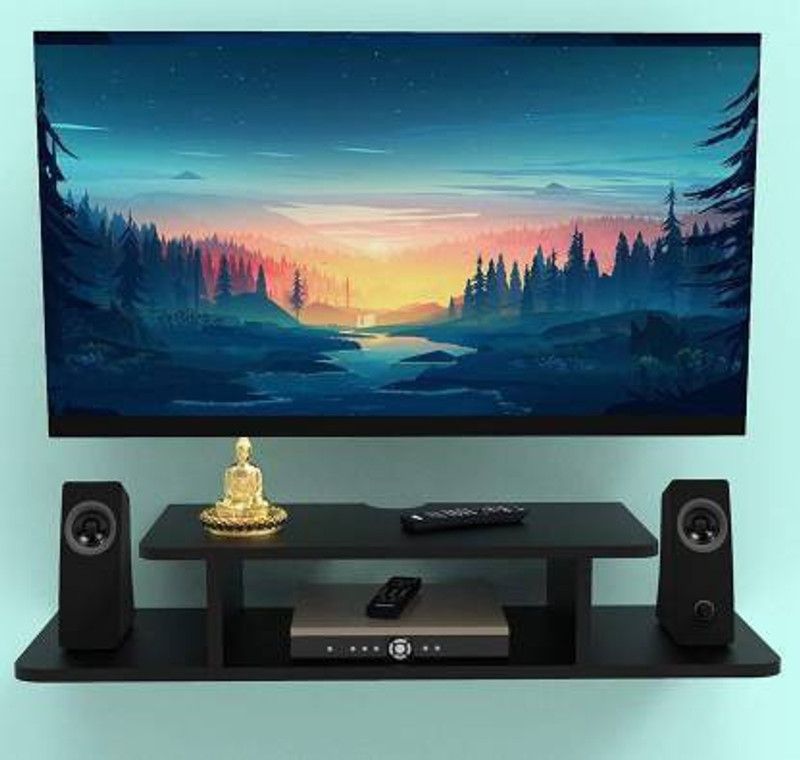 MOURYASHOPEE Black TV Setup Box Wall Shelf Living Room MDF (Medium Density Fiber) Wall Shelf  (Number of Shelves - 4, Black)