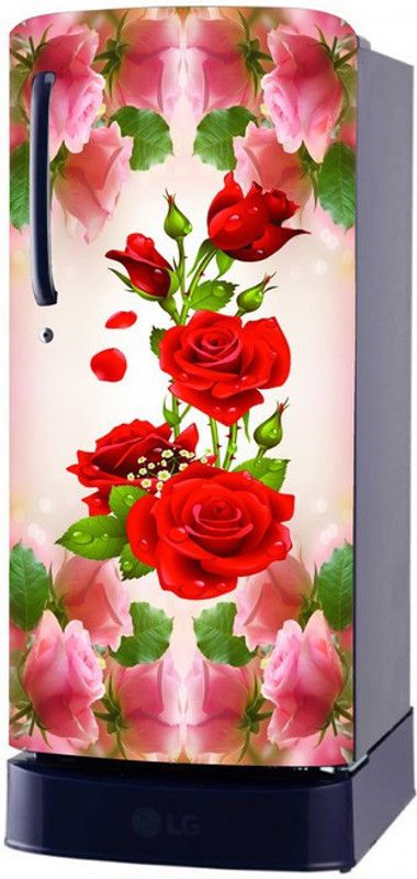 Byte Shop 60 cm Beautifull Red Rose Fridge Sticker Multicolor Vinyl 120x60 Self Adhesive Sticker  (Pack of 1)