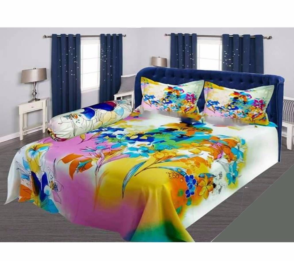 Double Size Cotton Bed Sheet with Matching 2 Pillow Covers - Multicolor Bed-46