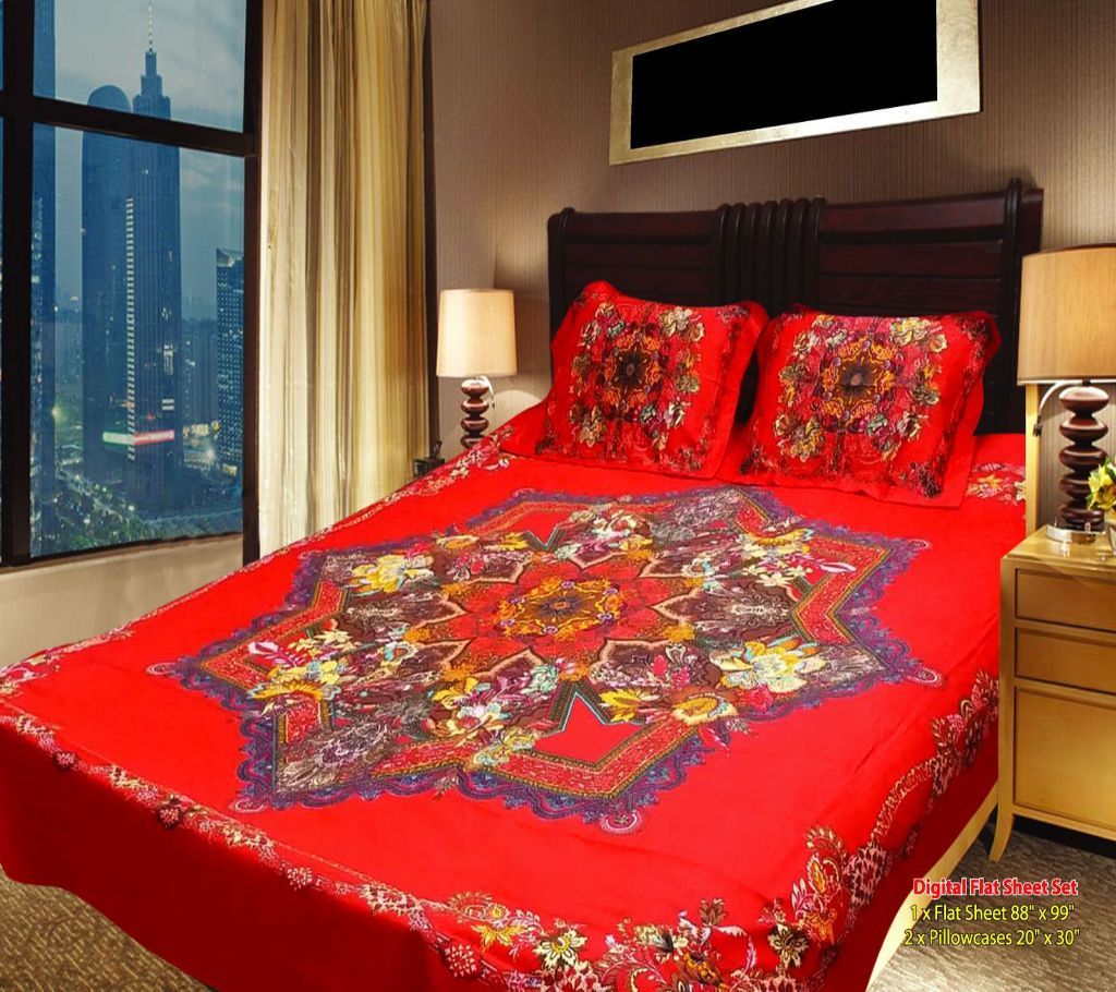 Panel Bedsheet - Red with Design - ANJ