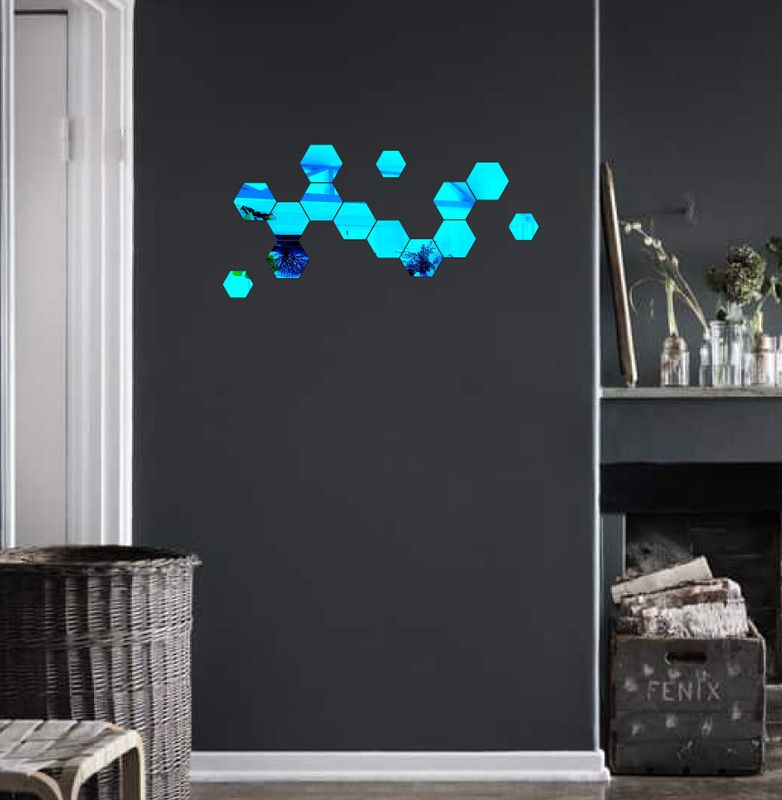 Byte Studio 40.64 cm beautiful decorative hexagone set blue acrylic sticker Self Adhesive Sticker  (Pack of 1)