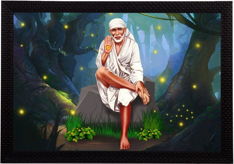 eCraftIndia Sai Baba Matt Texture UV Art Framed Ink 10 inch x 14 inch Painting  (With Frame)