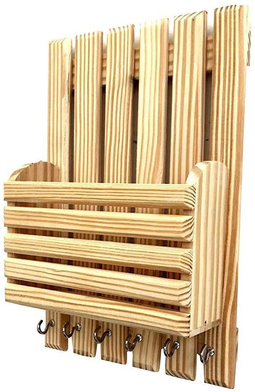 MD Furniturs Key Holder Wood Key Holder  (6 Hooks, Beige)