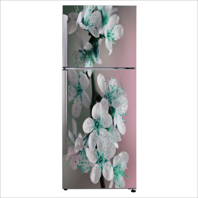 Advait Designs 60 cm Advait Designs Decorative Beautiful sakura tree Sea green flower with green leaves fridge Sticker Self Adhesive Sticker  (Pack of 1)