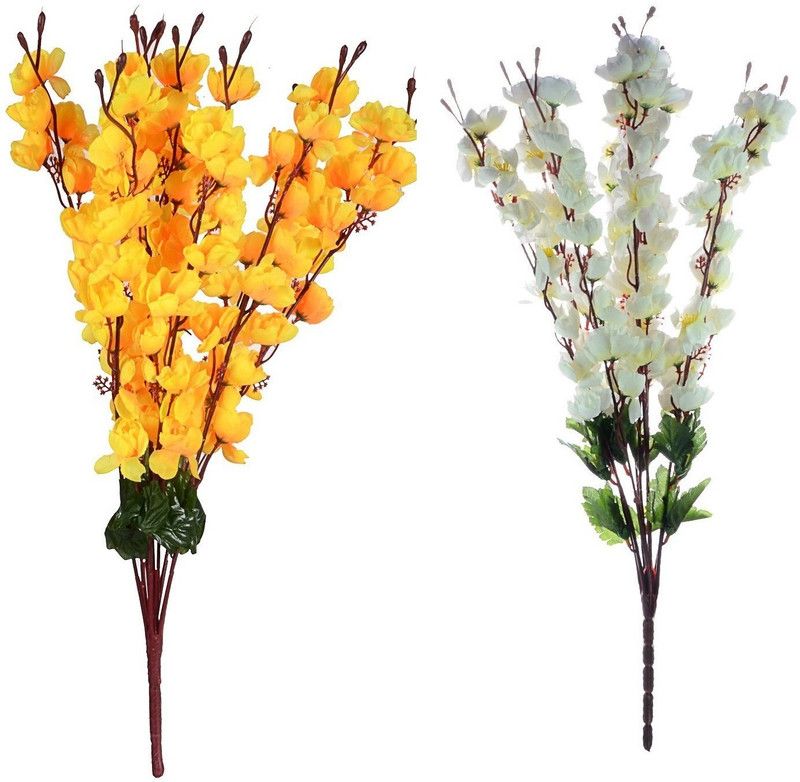 KOONIV Multicolor Orchids Artificial Flower with Pot  (22 inch, Pack of 2, Flower Bunch)