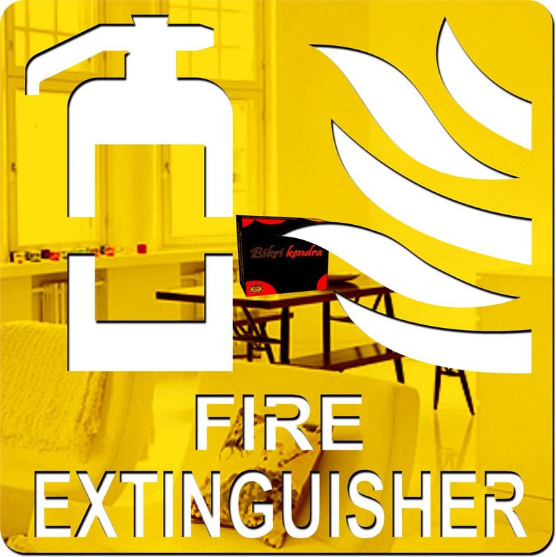 Bikri Kendra 100 cm fire extinguisher golden sign board - stickers Self Adhesive Sticker  (Pack of 1)