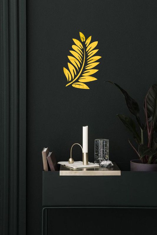 Decor studio 53.34 cm decorative leaves golden acrylic sticker Self Adhesive Sticker  (Pack of 1)