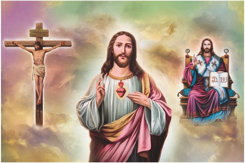 voorkoms 45.72 cm New Design Jesus Cross With Jesus And Jesus In Sky Full Vinayl Wall Self Adhesive Sticker  (Pack of 1)