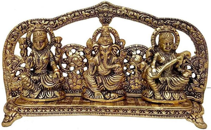MAHI HOME DECOR Metal Laxmi Ganesh Saraswati Idol, 14 cm x 26 cm x 5 cm, Gold Decorative Showpiece - 17 cm  (Metal, Gold)