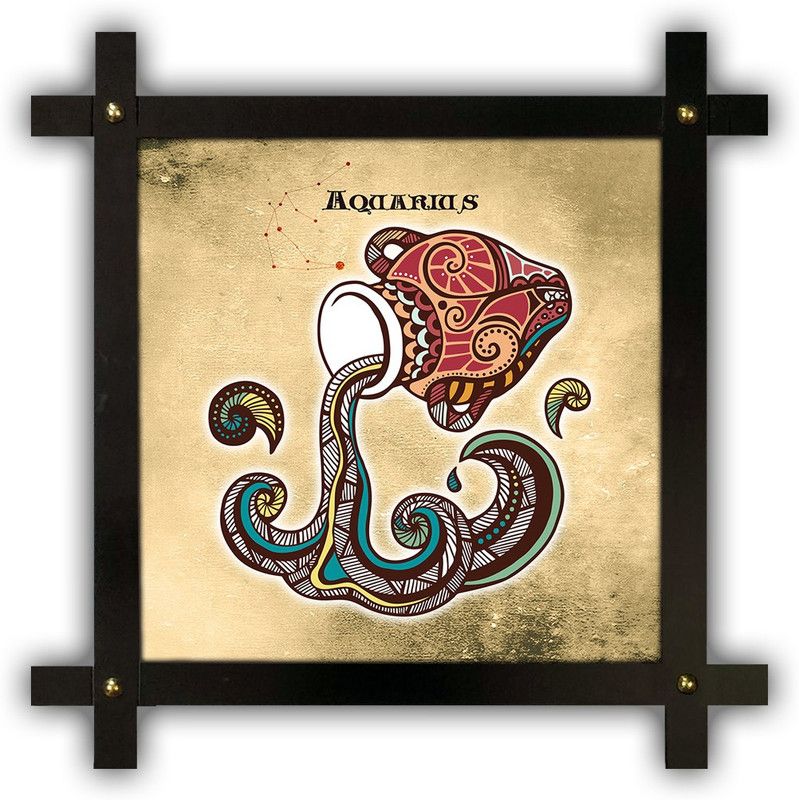 Poster N Frames Cross Wooden Frame Hand-Crafted with photo of Astrological Star sign Aquarius p-12 Digital Reprint 16.5 inch x 16.5 inch Painting  (With Frame)