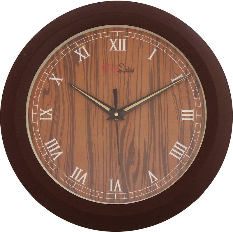 eCraftIndia Analog 32 cm X 32 cm Wall Clock  (Brown, With Glass, Standard)