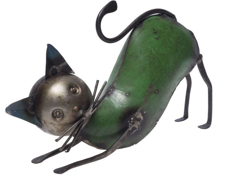 De Kulture Works Pandiculated Cat Decorative Collectible Figurine Showpiece Decorative Showpiece - 19 cm  (Iron, Multicolor)