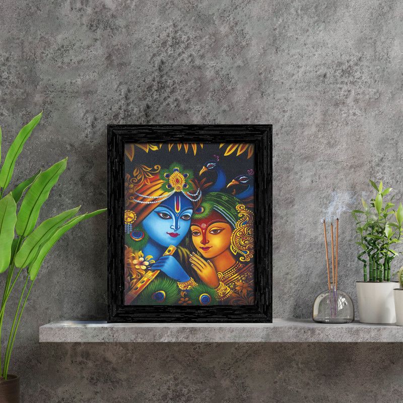 Indianara Radha Krishna Framed wall Painting with Table Top 2328TT(BK)-WITH GLASS Digital Reprint 8 inch x 6 inch Painting  (With Frame)