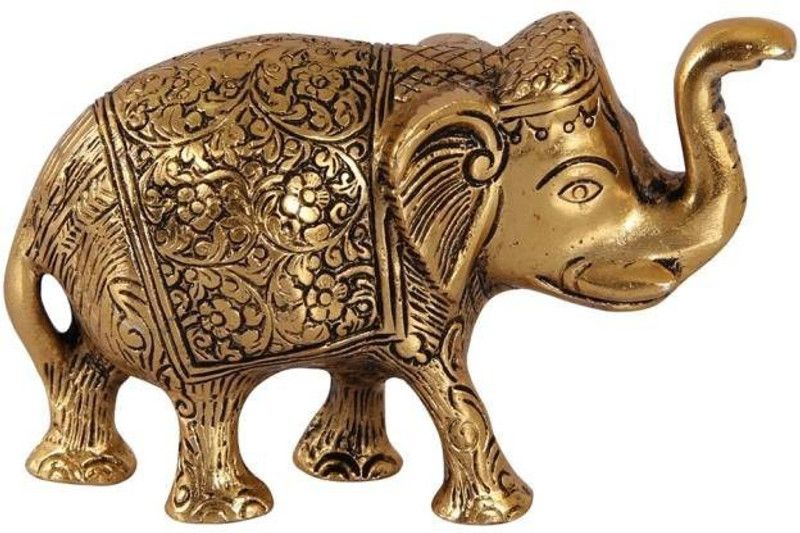 DreamKraft Ganesha Placed On A Antique Finish Peepal Leaf Decorative Showpiece - 20 cm  (Aluminium, Gold)