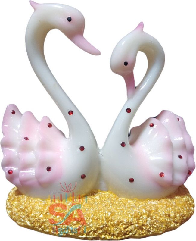 S A Gifts Decorative Poly marble Pair of Swan Showpiece|Heart shaped|Home Decor|White|Pink Decorative Showpiece - 21 cm  (Marble, White, Pink, Gold)
