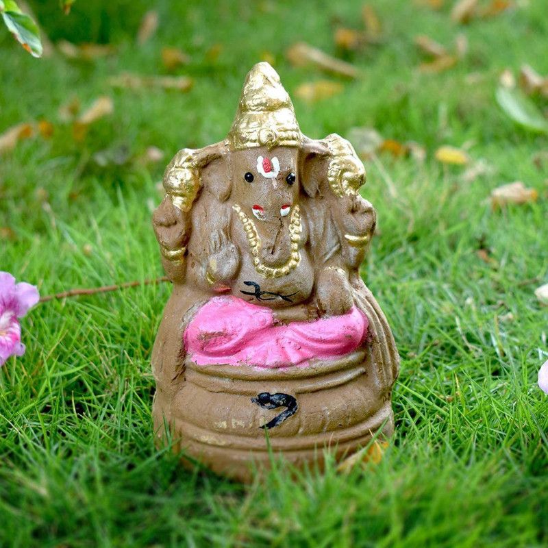 Dalvkot Eco Friendly Clay Ganesh Idol 6" Inch Decorative Showpiece - 16 cm  (Clay, Pink)