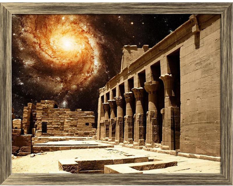 Temple Of Isis At Philae Island Canvas Painting Antique Golden Frame 23.3x18inch Canvas 18 inch x 23.3 inch Painting