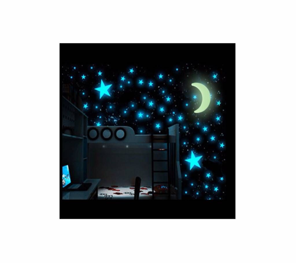 50pcs Stars Moon Glowing In The Dark Sticker Lighting in Night Art Stickers Home Decoration