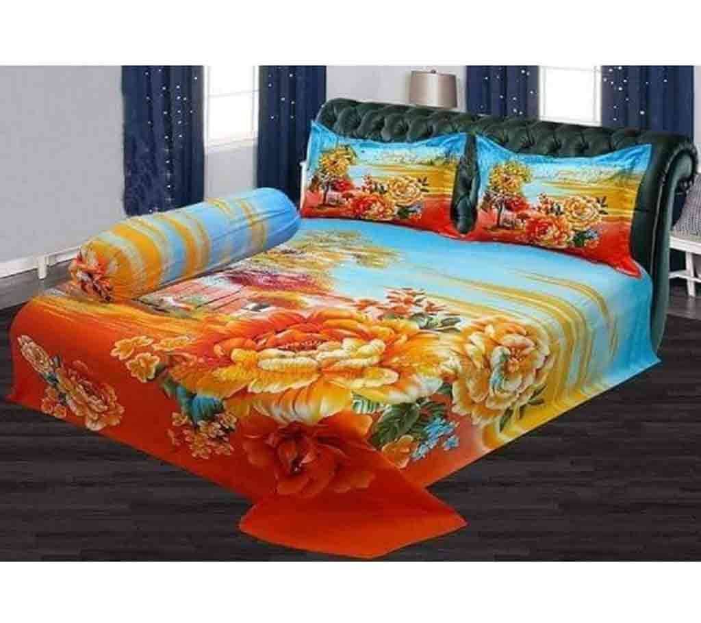 Double Size Cotton Bed Sheet with Matching 2 Pillow Covers - Multicolor Bed-47