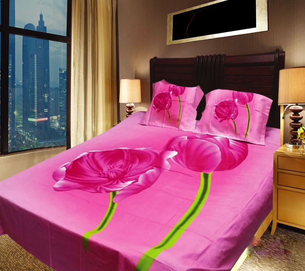 Panel Bedsheet - Pink with Rose - ANJ