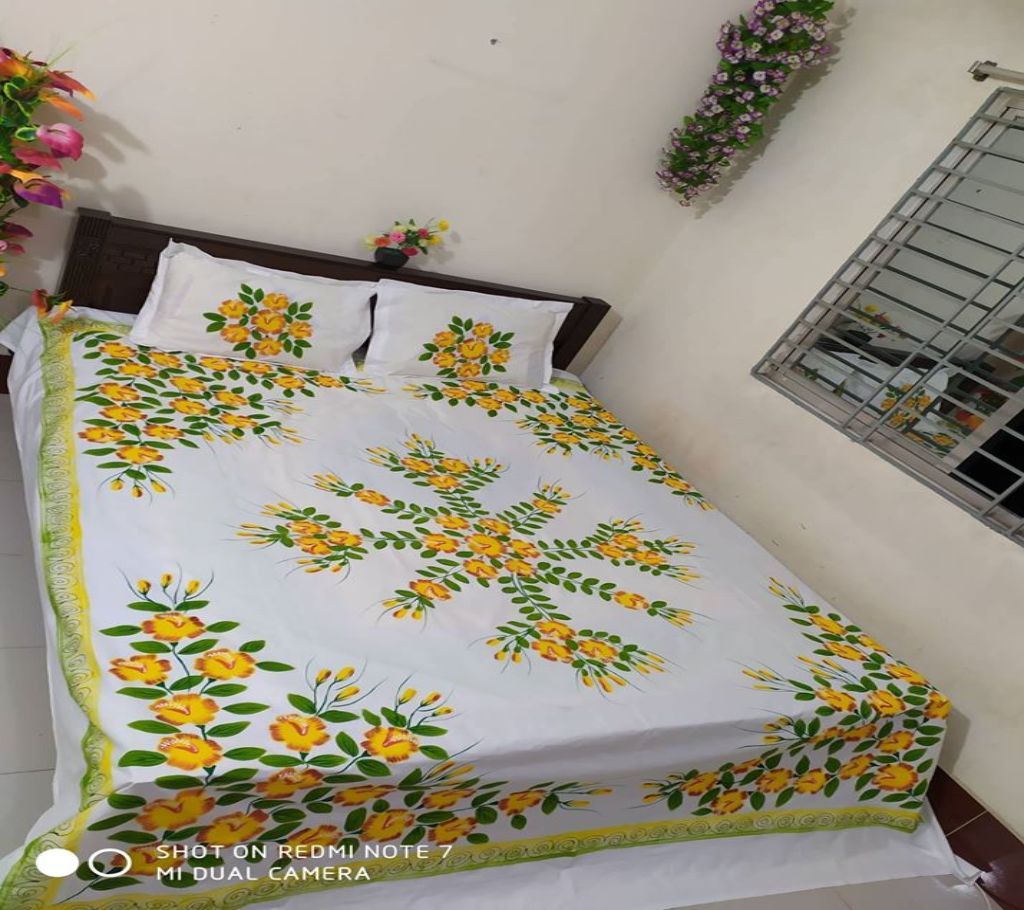 King Size Cotton Multi colors  Hand Printed Bed Sheet with Matching 2 Pillow Covers-4