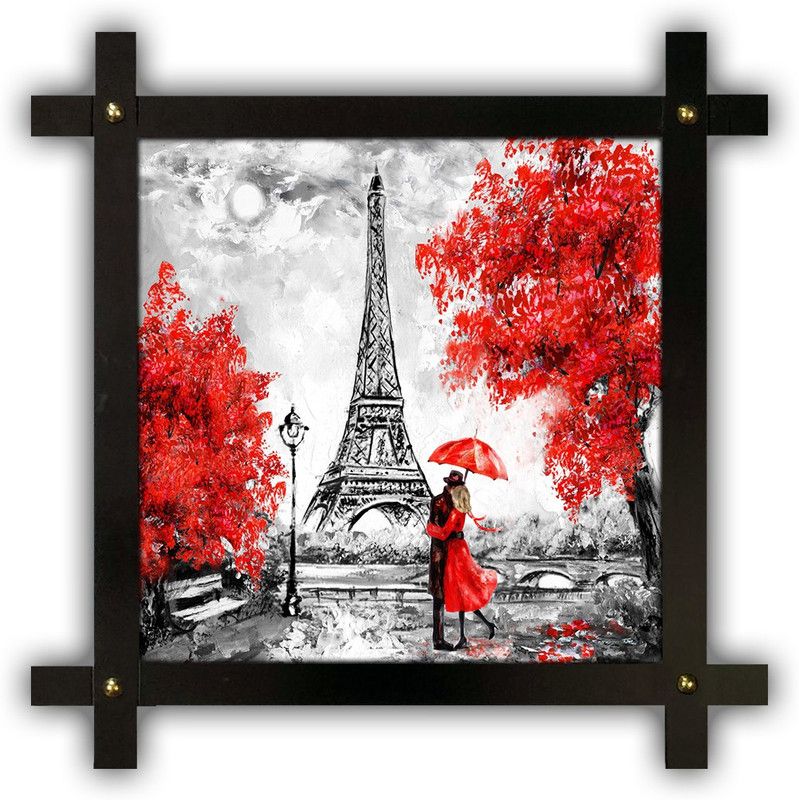 Poster N Frames Cross Wooden Frame Hand-Crafted with photo of Eiffel Tower Landscape Scenery 18279 Digital Reprint 16.5 inch x 16.5 inch Painting  (With Frame)