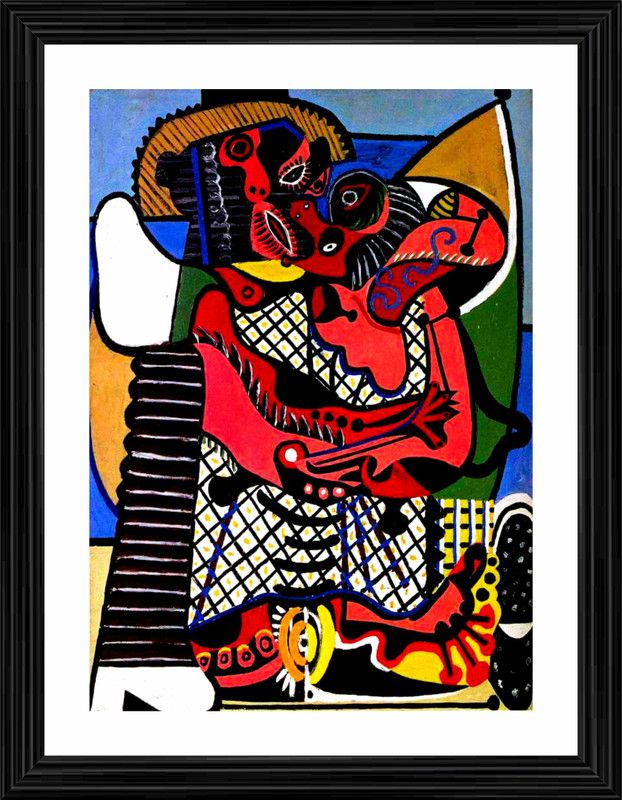 DecorAdventures *Le Baiser (The Kiss) (1925) by Pablo Picaso, Matt Satin Digital Reprint 21 inch x 16 inch Painting  (With Frame)