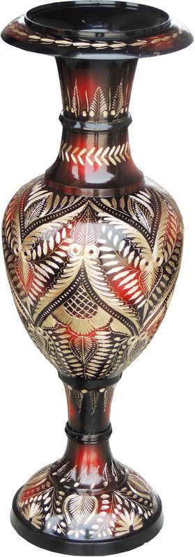 Brass Gift Center Brass Flower Vase With Handwork Color Brass Vase  (17.3 inch, Multicolor)
