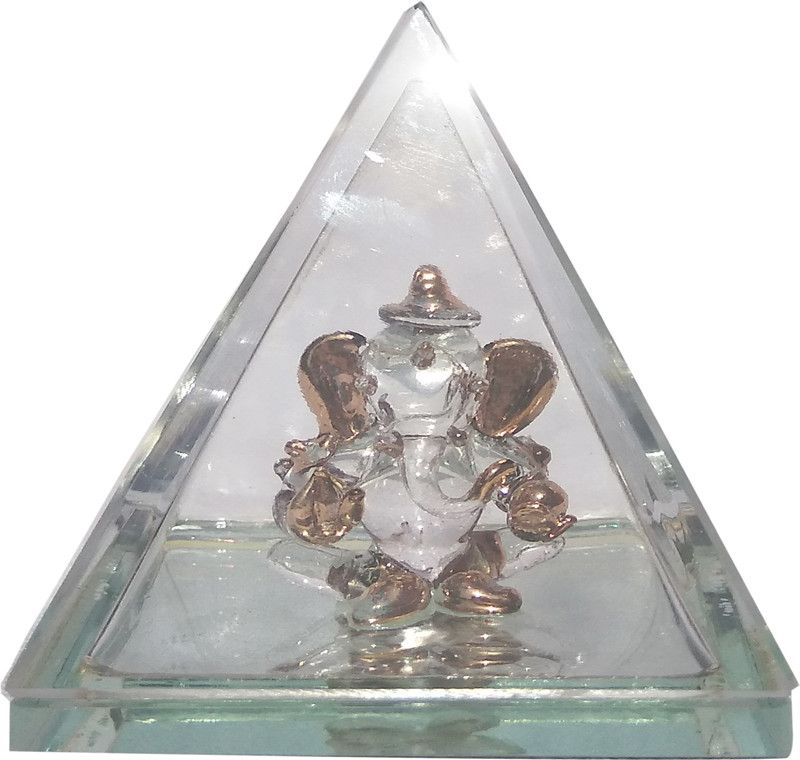 Mann Retails Ganesha tiny Dual face in Vastu pyramid Decorative Showpiece - 7 cm  (Glass, Clear)