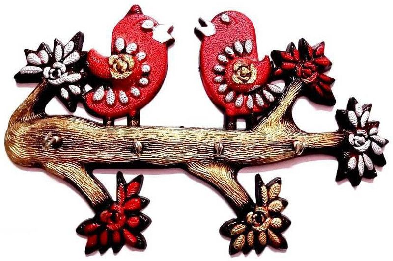 Green Plant indoor Key01 Plastic Key Holder  (4 Hooks, Multicolor)