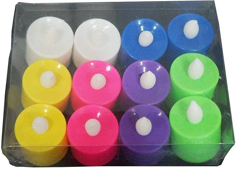 Xydrozen ® Led T Light Candles Battery Operated Diya Flame Less Smoke Less Candle  (Multicolor, Pack of 12)