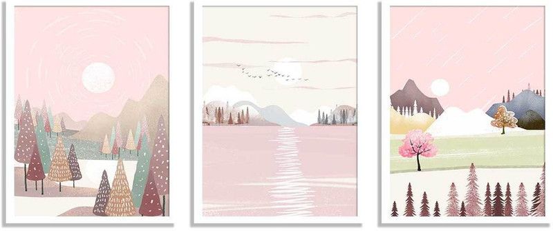 Painting Mantra Set of 3 Blossom Pink Heart Of Nature White Framed Art Print Digital Reprint 17.5 inch x 12.5 inch Painting  (With Frame, Pack of 3)