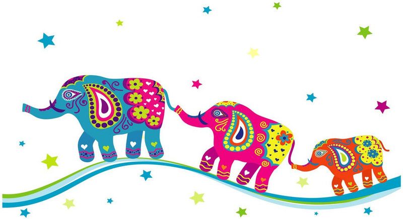 newlovelifecreations 60 cm Multicolor elephant wall sticker Self Adhesive Sticker  (Pack of 1)