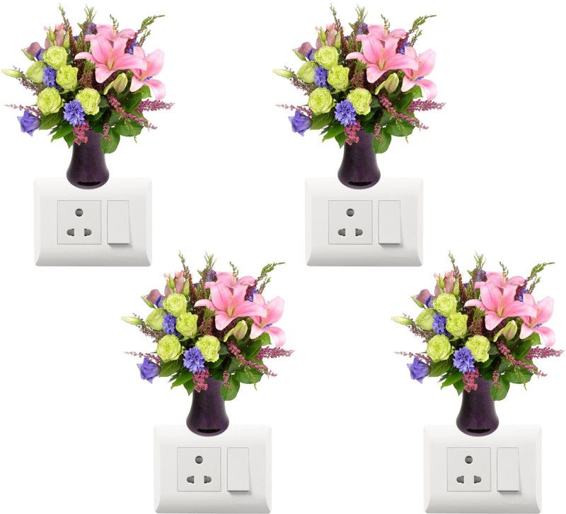 Saiii Designs 24 cm Decorative Multicolor Flowers Swicth Board Stickers Size - 12cm x 12cm Self Adhesive Sticker  (Pack of 1)
