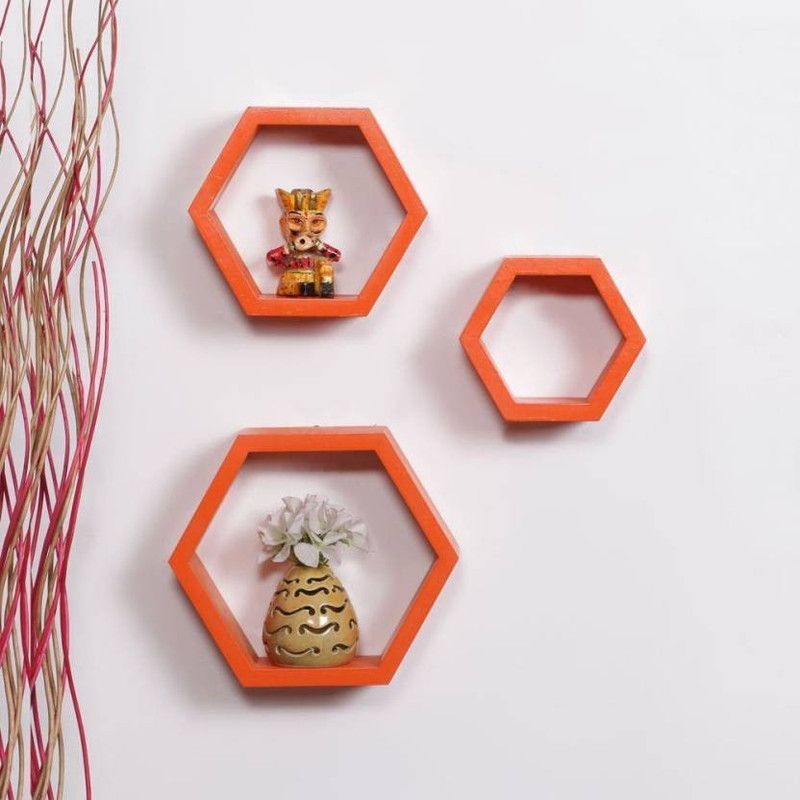 Martemporium Modern wall racks Wooden Wall Shelf  (Number of Shelves - 3, Orange)