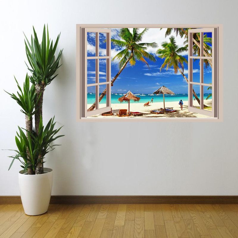 MH DÉCOR 90 cm Beautiful Beach Nature Self Adhesive Sticker  (Pack of 1)