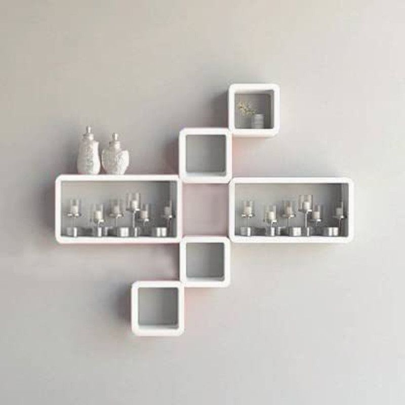 HAMMAD FURNITURE Wall Shelf Cube Shape Wall Hanging Mounted Shelf MDF (Medium Density Fiber) Wall Shelf  (Number of Shelves - 6, White)